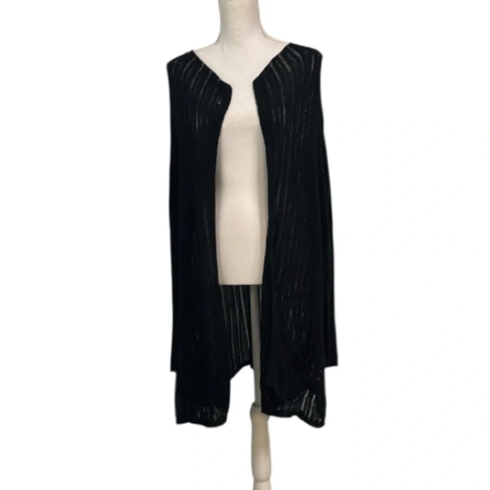 J.Jill Open Knit Longline Cardigan XL Linen & Cotton Black Duster Sweater